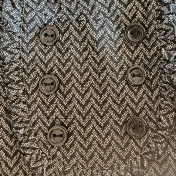 Retro Indie Twee Women L Black Gray Chevron Mini Dress Ruffle Bib Panel 2000s - Picture 12 of 14
